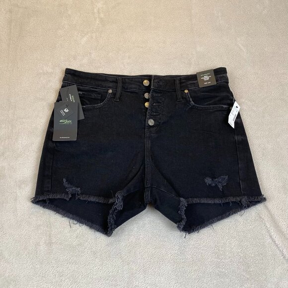 NWT Silver Jeans Co Shorts W31 Beau Girlfriend Fit Mid Rise Denim Black Casual - Picture 5 of 5